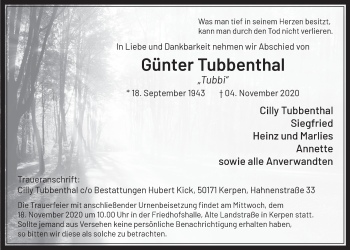 Anzeige von Günter Tubbenthal von  Werbepost 
