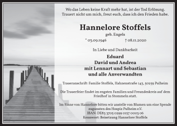 Anzeige von Hannelore Stoffels von  Wochenende 