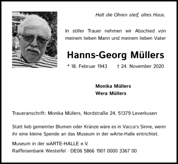 Anzeige von Hanns-Georg Müllers von Kölner Stadt-Anzeiger / Kölnische Rundschau / Express