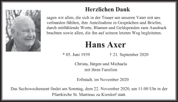 Anzeige von Hans Axer von  Werbepost 