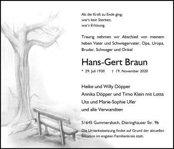 Anzeige von Hans-Gert Braun von  Anzeigen Echo 