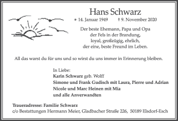 Anzeige von Hans Schwarz von  Werbepost 