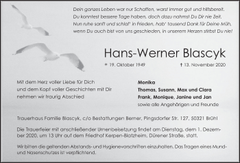 Anzeige von Hans Werner Blascyk von  Werbepost 