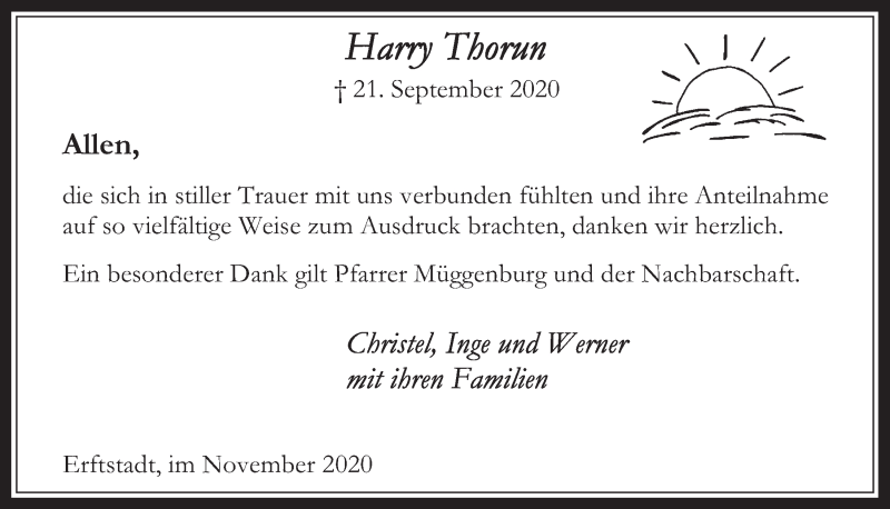  Traueranzeige für Harry Thorun vom 06.11.2020 aus  Werbepost 