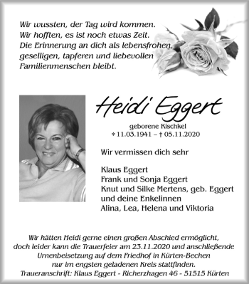 Anzeige von Heidi Eggert von  Bergisches Handelsblatt 