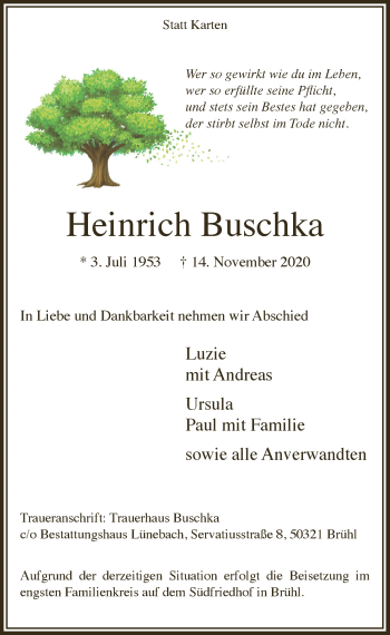 Anzeige von Heinrich Buschka von  Schlossbote/Werbekurier 