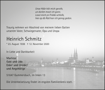 Anzeige von Heinrich Schmitz von  Anzeigen Echo 