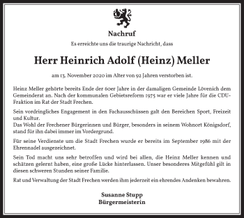 Anzeige von Heinrich Adolf  Meller von  Wochenende 
