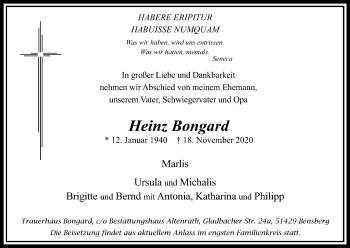 Anzeige von Heinz Bongard von Kölner Stadt-Anzeiger / Kölnische Rundschau / Express