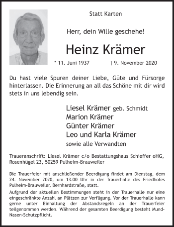 Anzeige von Heinz Krämer von  Werbepost 