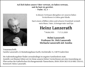Anzeige von Heinz Lanzerath von  Blickpunkt Euskirchen 