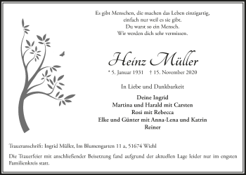 Anzeige von Heinz Müller von  Anzeigen Echo 