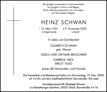 Anzeige von Heinz Schwan von  Schlossbote/Werbekurier 