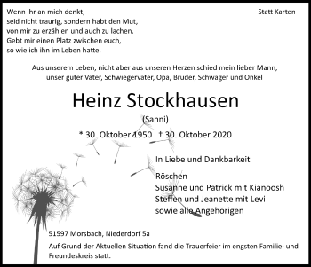 Anzeige von Heinz Stockhausen von  Lokalanzeiger 