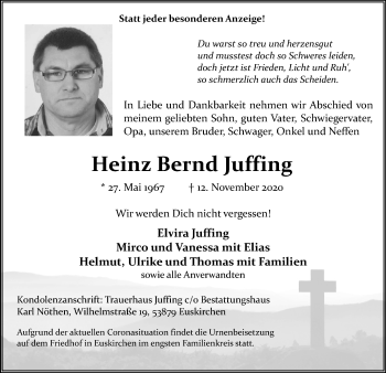 Anzeige von Heinz Bernd Juffing von  Blickpunkt Euskirchen 