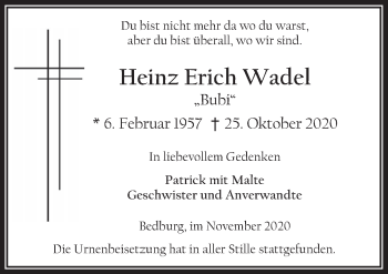 Anzeige von Heinz Erich Wadel von  Werbepost 