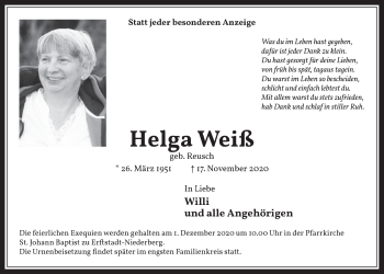 Anzeige von Helga Weiß von  Werbepost 