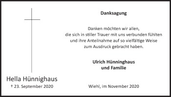 Anzeige von Hella Hünnighaus von  Anzeigen Echo 