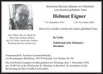 Anzeige von Helmut Eigner von  Werbepost 