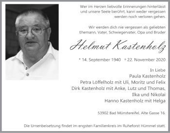 Anzeige von Helmut Kastenholz von  Blickpunkt Euskirchen 