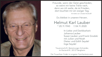 Anzeige von Helmut Karl Lauber von Kölner Stadt-Anzeiger / Kölnische Rundschau / Express