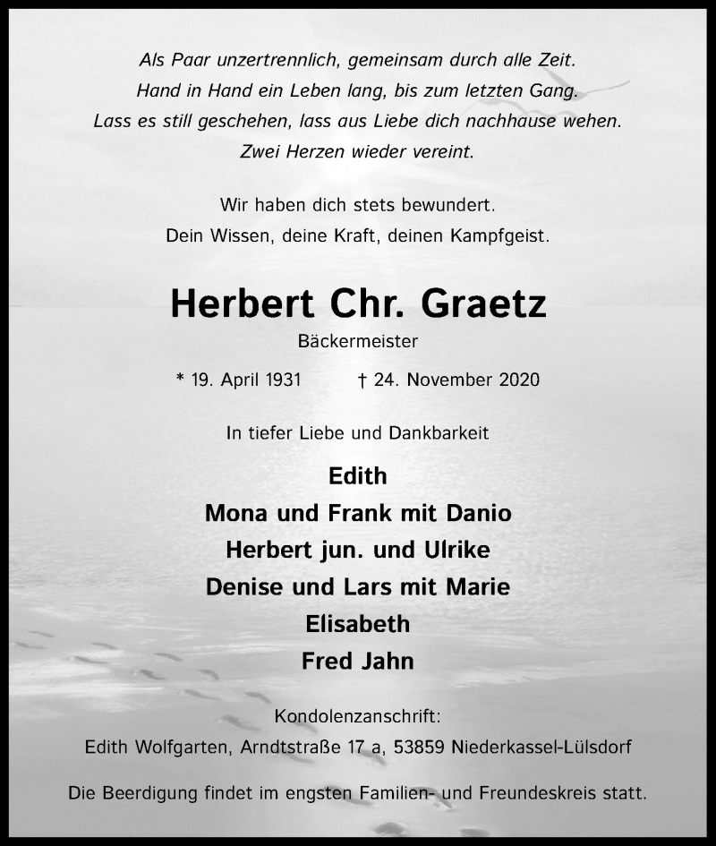  Traueranzeige für Herbert  Graetz vom 28.11.2020 aus Kölner Stadt-Anzeiger / Kölnische Rundschau / Express