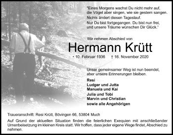Anzeige von Hermann Krütt von Kölner Stadt-Anzeiger / Kölnische Rundschau / Express