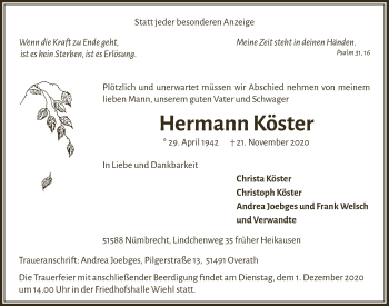 Anzeige von Hermann Köster von  Anzeigen Echo 