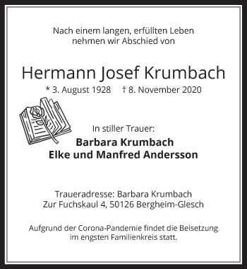Anzeige von Hermann Josef Krumbach von  Werbepost 