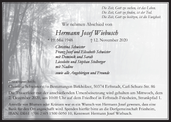 Anzeige von Hermann Josef Wiebusch von  Werbepost 