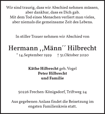 Anzeige von Hermann Män Hilbrecht von  Wochenende  Werbepost 
