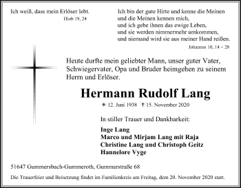 Anzeige von Hermann Rudolf Lang von Kölner Stadt-Anzeiger / Kölnische Rundschau / Express