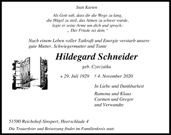 Anzeige von Hildegard Schneider von  Anzeigen Echo 