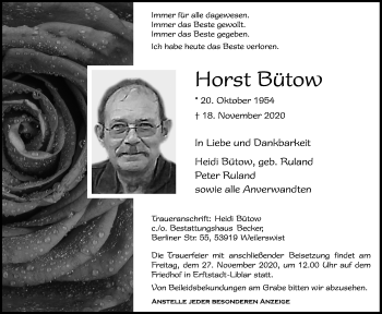 Anzeige von Horst Bütow von  Blickpunkt Euskirchen 