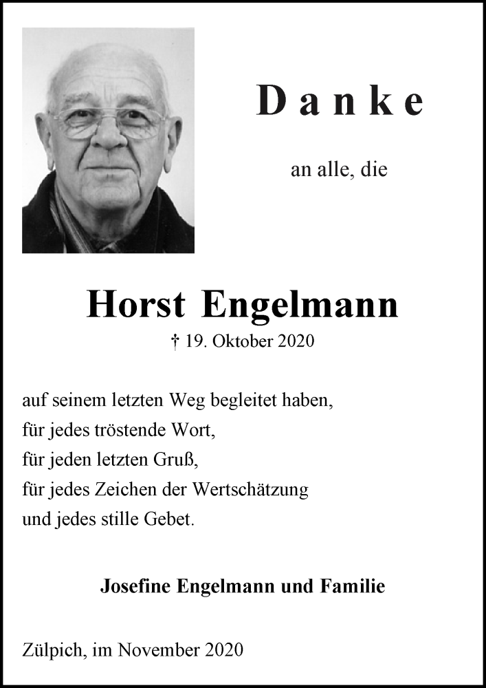  Traueranzeige für Horst Engelmann vom 28.11.2020 aus  Blickpunkt Euskirchen 