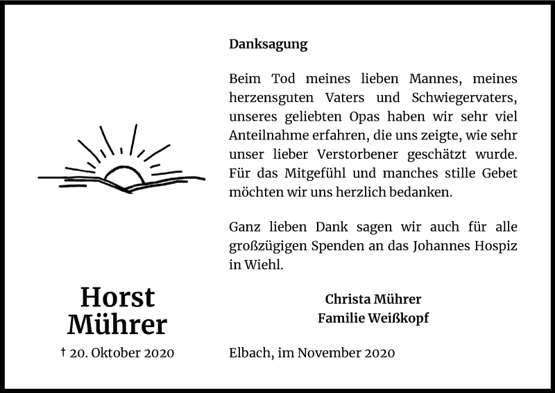  Traueranzeige für Horst Mührer vom 21.11.2020 aus Kölner Stadt-Anzeiger / Kölnische Rundschau / Express