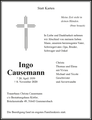 Anzeige von Ingo Causemann von  Anzeigen Echo 