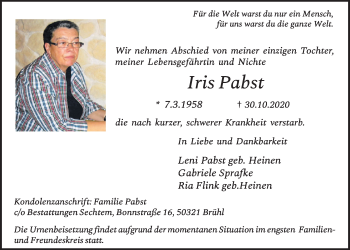 Anzeige von Iris Pabst von  Schlossbote/Werbekurier 