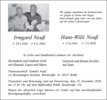 Anzeige von Irmgard Neuß von  Schlossbote/Werbekurier 