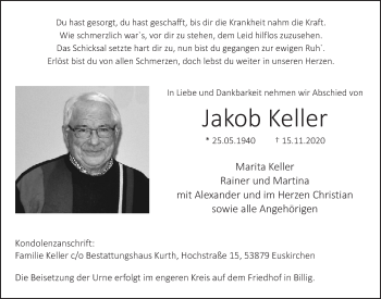 Anzeige von Jakob Keller von  Blickpunkt Euskirchen 
