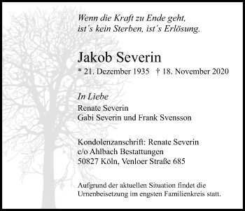 Anzeige von Jakob Severin von Kölner Stadt-Anzeiger / Kölnische Rundschau / Express