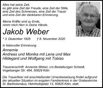 Anzeige von Jakob Weber von Kölner Stadt-Anzeiger / Kölnische Rundschau / Express