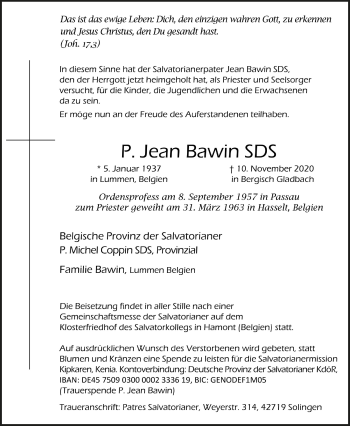 Anzeige von Jean Bawin von  Bergisches Handelsblatt 
