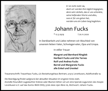 Anzeige von Johann Fucks von Kölner Stadt-Anzeiger / Kölnische Rundschau / Express