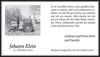 Anzeige von Johann Klein von  Werbepost 