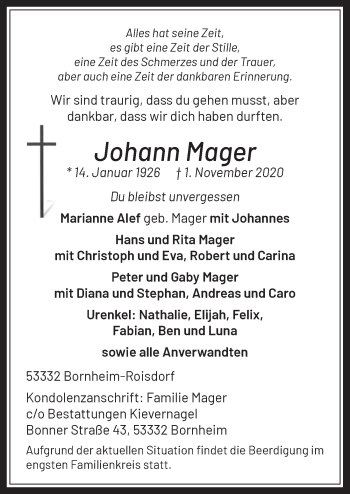 Anzeige von Johann Mager von  Schaufenster/Blickpunkt 