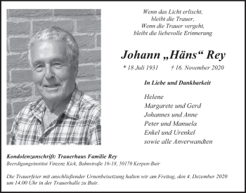 Anzeige von Johann  Rey von  Werbepost 