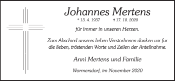 Anzeige von Johannes Mertens von  Schaufenster/Blickpunkt 