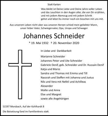 Anzeige von Johannes Schneider von  Lokalanzeiger 