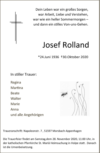 Anzeige von Josef Rolland von  Lokalanzeiger 
